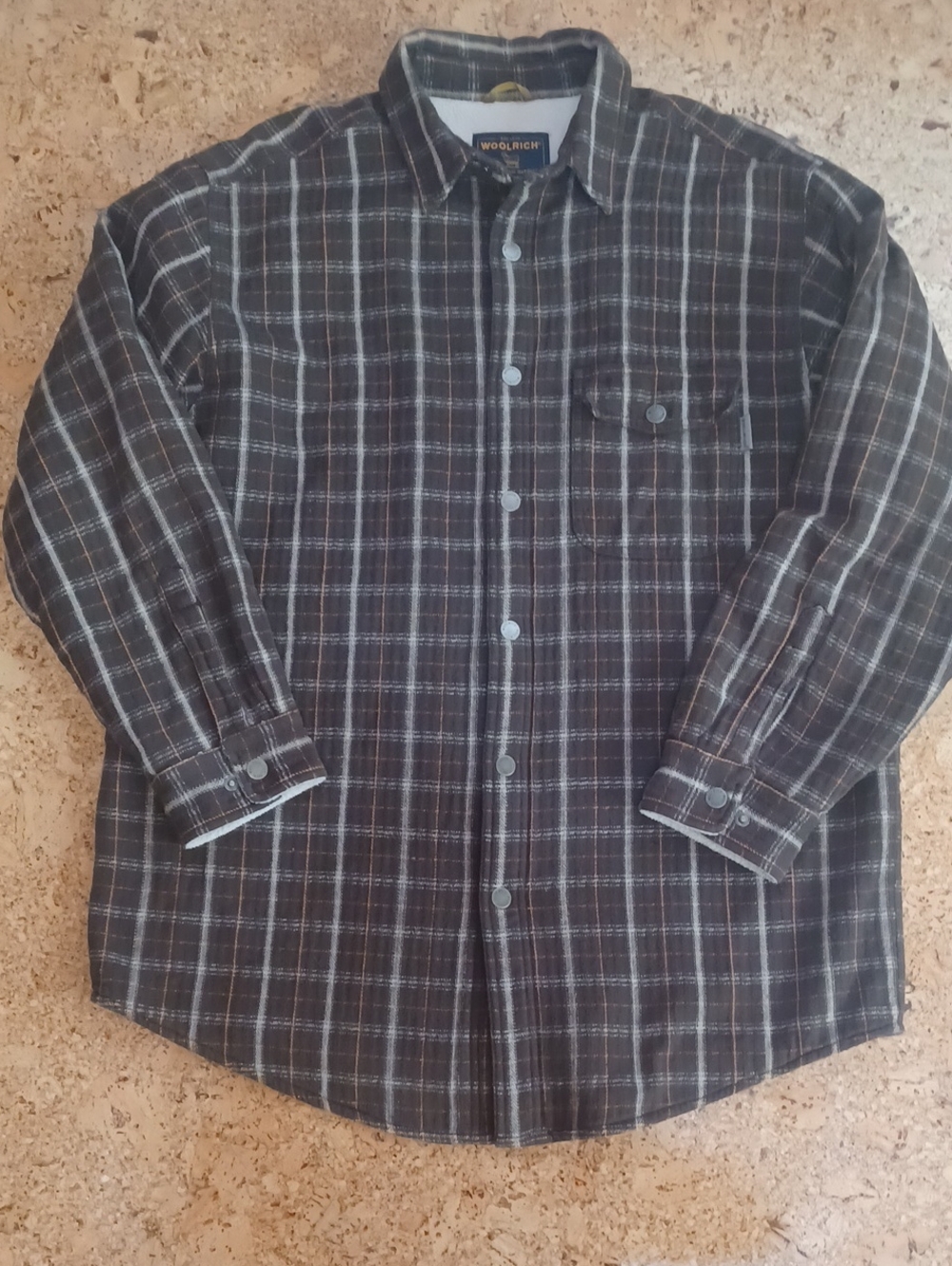 Woolrich Vintage Men's Bark Plaid Flannel Fleece Lined Shacket Size L